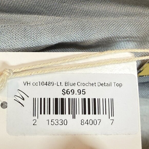 Vintage Havana Crochet Detail Tunic Button Up Top Blouse Shirt Blue Boho Medium - Picture 9 of 14